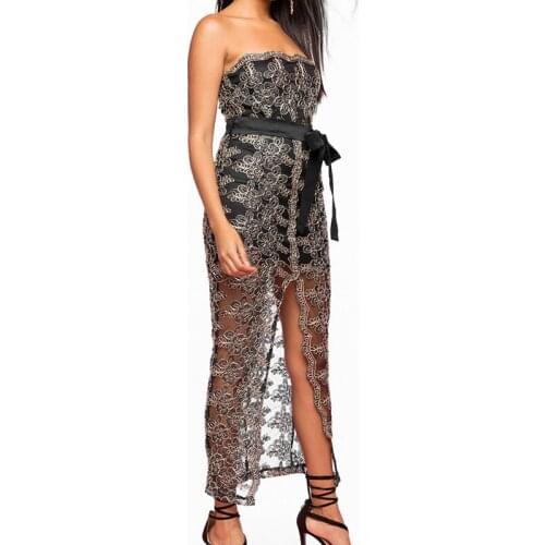 2019 Strapless Sexy Embroidery Lace Long dress women vestidos verano party dresses ukraine bodycon clothes harajuku autumn