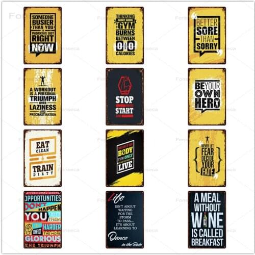 Don't Sit Get Fit Tin Signs Worry Less Run More Metal Plates For Gym Fitness Centre Home Decoration Wall Art Iron Painting