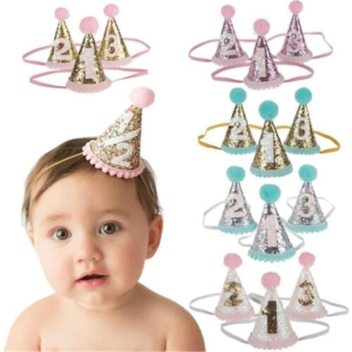 1/2 1 2 3 Years Birthday Caps Crown Flower Birthday Hat Newborn Glitter Crown Headband Birthday Party Decorations Baby Accessori