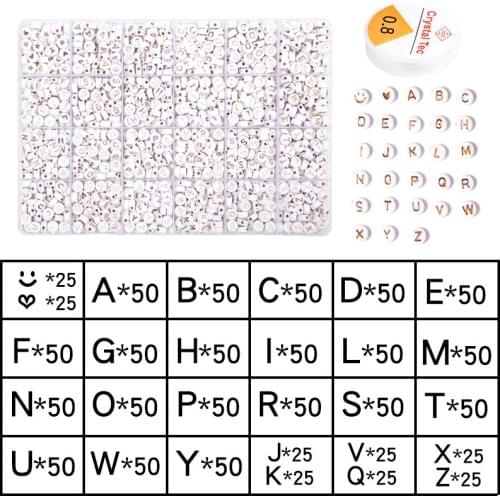 1 Big Box 7mm White Rose Gold Mix Letter Acrylic Beads 24 Cells With A Bundle 0.8mm Elastic Rope For Jewelry Making DIY Bracelet