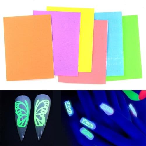 1Set Fluorescent Butterfly Designs Nail Art Stickers Watermark DIY Colorful Tips Nail Decals Manicure Tool