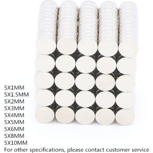 50/100 Sterke Magneten 5X1 5X2 5X3 5X4 5X5 5X6 5X8MM Ronde Magneten Van Nd-fe-b Vernikkeld Met Ijzer-absorberend Materiaal