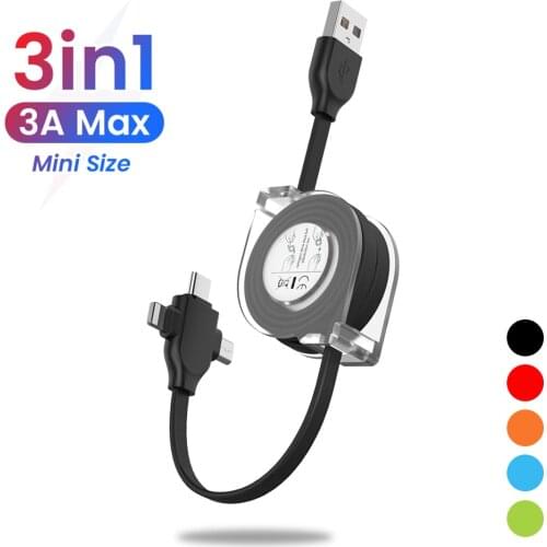 2M 3 In 1 USB Charge Cable for iPhone 12 11 XS X XR Micro USB Type C Cable Retractable Portable Mini Powerbak Charging Cable 1M