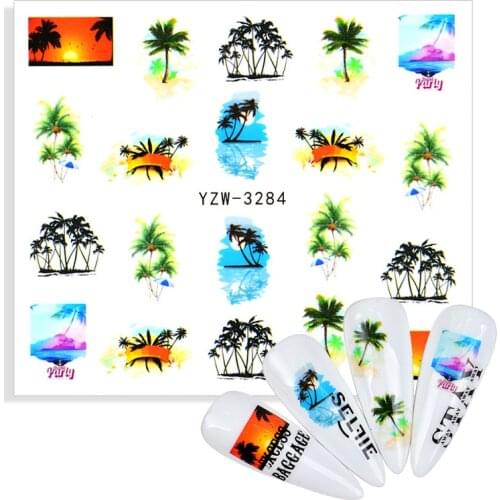 2021 Tropical Style Summer Palm Tree Design Nail Stickers Coconut Tree Water Transfer Paper Nail Decals DIY Nail Art Decorations