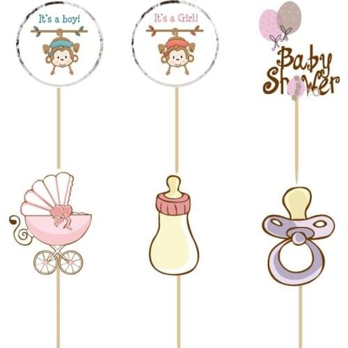 24pcs Baby Shower Cartoon Characters Cupcake Toppers Picks Boy Kids Birthday Party Decorations Girls Birthday Cake Decoration