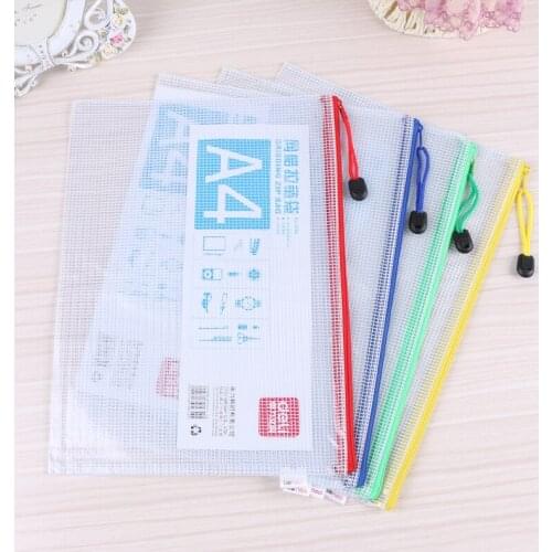 3Pcs PVC Transparent Grid Documents Bag A4 File Zipper Office Work Business Trip Meeting Exam School Stationery Home Bills 5654