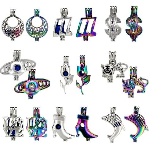 Flower Round Moon Beads Cage Locket Pendant Essential Oil Diffuser Stone Pearl Cage Mixed 2pcs/lot Mothers Day Gift