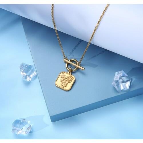 Rose Flower Medal Necklace For Women Gold Stainless Steel Toggle Necklace Metal Flower Kette Choker Collier Womens Neck Chain