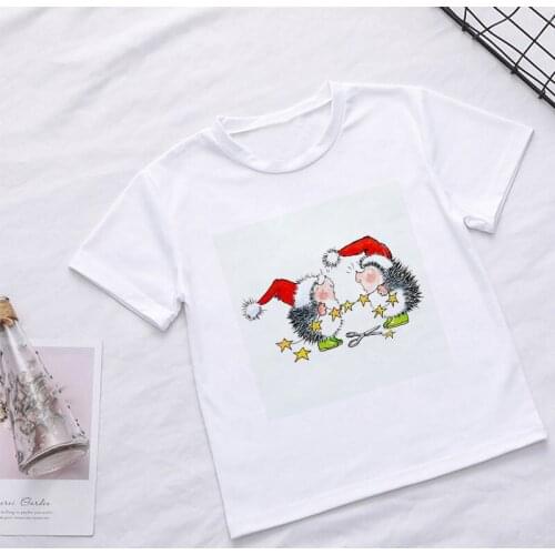 Unisex Kids Clothes Active Hedgehog Christmas Novelty Pattern Birthday Girl Tshirt Kawaii Boys T Shirts Short Sleeve Girls Tops