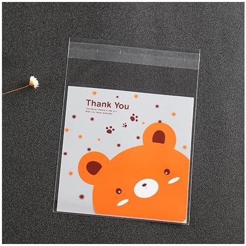 DIY Cake Decorations 100pcs/lot Cartoon Bear Cookie Packaging Bags Self-adhesive Plastic Wedding gift Snack Bag 10cm*10cm