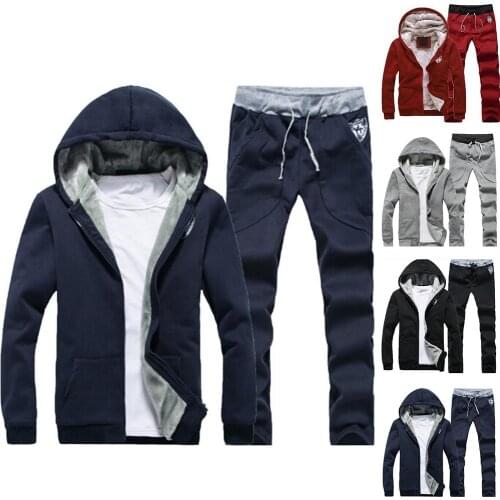 Men plus size sport hoodie fashion street sweatshirt set casual Loose polar fleece warm thick set