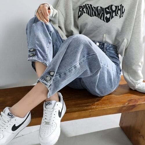 New Woman Jeans Vintage Wash Denim Harem Pants Female Mom Loose High Waist Mujer Boyfriend Cowboy Nine Points Pants