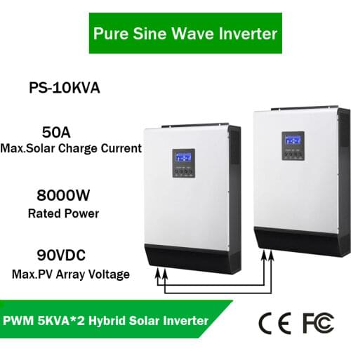 Solar Pure Sine Wave Inverter 10KVA/8KW Built-in 2pcs 48V50A PWM Solar Controller with AC Charger for Solar Power System