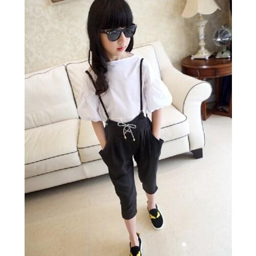 Teenage Girls Clothing Set Spring Fall 2019 New Kid Girls White Blouse Top & Black Harem Pants Sets 2 pcs Jumpsuits Clothes Set