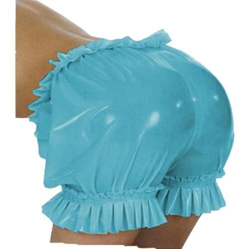 Latex Cool 100% Latex Rubber Light Blue Lace Cute Boxer Pants Sexy Underwear 0.4mm Rubber