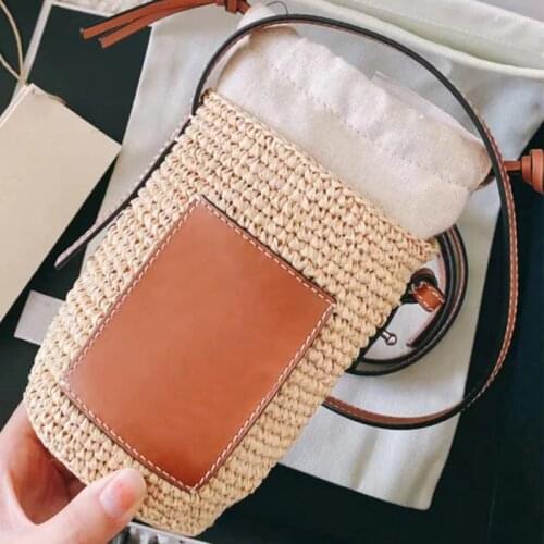 Fashion Raffia Bags Designer Brands Round Barrel Straw Woven Shoulder Crossbody Bag Casual Summer Beach Bag Small Phone Purses