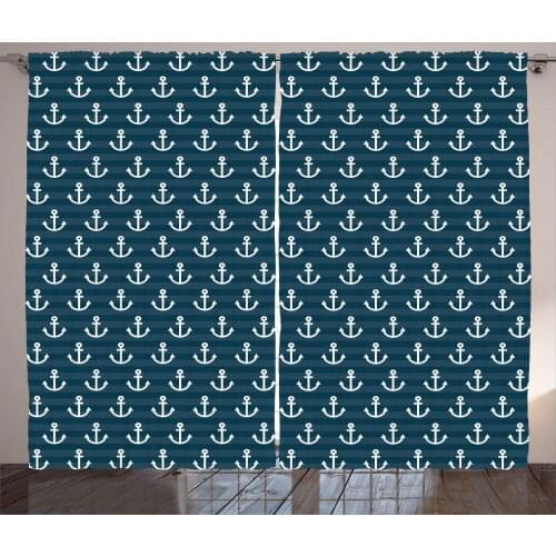 Nautical Window Curtains Anchor Pattern Marine Themed Living Room Decor Curtains Bedroom Window Drapes Curtains for Kitchen