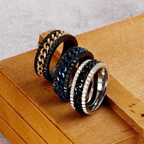 European and American retro fashion personality chain mens ring titanium steel ring