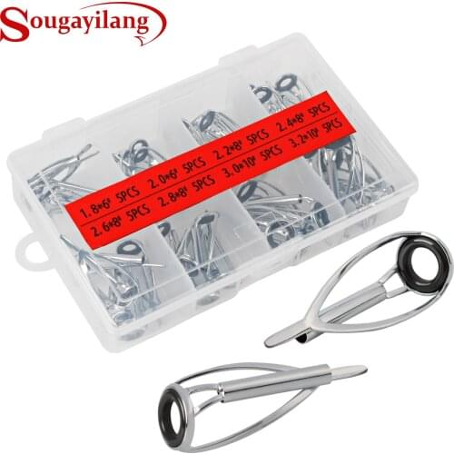 Sougayilang 40pcs Fishing Rod Guide Tip Ceramic Guide Ring Set Eye Loop Kit With Box Saltwater Spinning Rods Pole Accessories