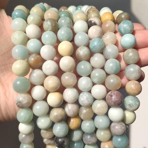 Wholesale Natural Stone Beads Colorful Amazonite Round Loose Beads For Jewelry Making DIY Bracelet 15'' Pick Size 4 6 8 10 12mm