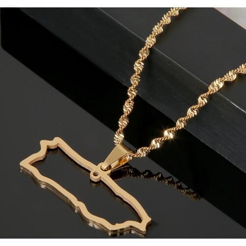 Stainless Steel Trendy Puerto Rico Map Pendant Necklaces Puerto Ricans Jewelry