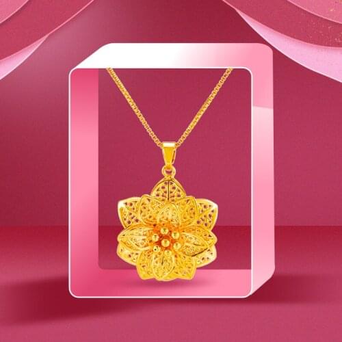2020 New Women 24K Gold Necklace chrysanthemum Sunflower Pendant Necklace for women Men Gifts with 45cm box chain