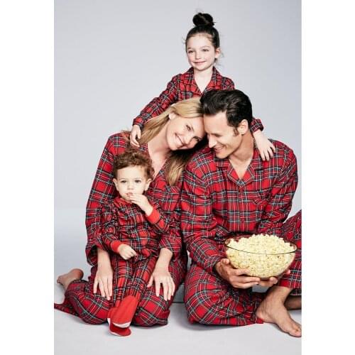 Christmas Family Pajamas Set Adult Kids Women Sleepwear Nightwear Long Sleeve Home Wear Printed Red Plaid new year Christmas Pjs