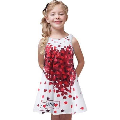 Girls Dress Summer Cartoon love heart pattern Dress For Girls Princess dress Birthday Present Christmas Party Costume Clothes