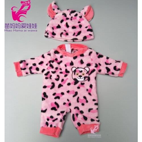Fits 43cm 18 inch baby doll cute animal outfits also suit for 18" girl dolls Pink cartoon tiger clothes hat set