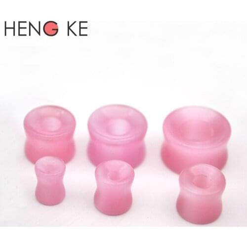 Semi Precious STONE Ear Stretcher Flesh Tunnel Saddle Plug Taper Cat Eye Stone Pink 10mm 16