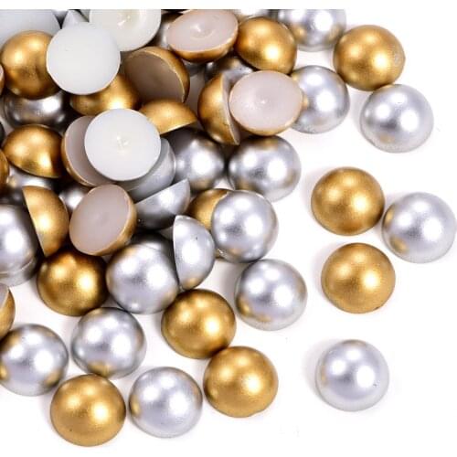 3mm-10mm Half Round Pearls Flatback Aurous Argentous ABS Glue On Beads Gold Color for DIY Craft Garments Decoration B1278