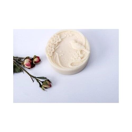 Silicone Mould 3d round shape Embossed flower with magpie bird Soap Mold Nordic Articraft Silica Gel Aroma Stone Mold