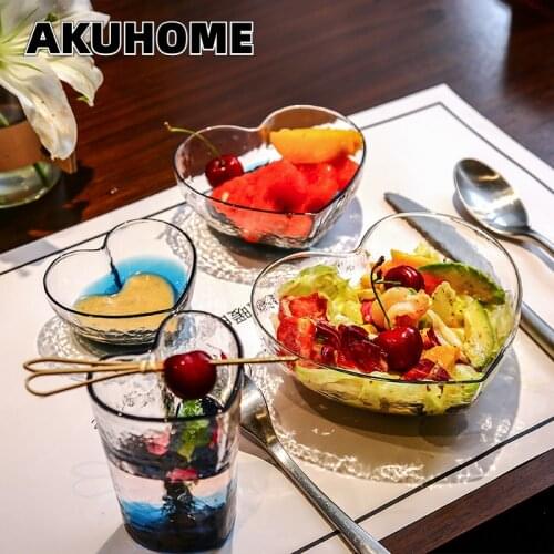 Modern and Simple Heart-shaped Cute Golden Rim Glass Salad Bowl Love Heart-shaped Dessert Bowl Glass Milk Cup