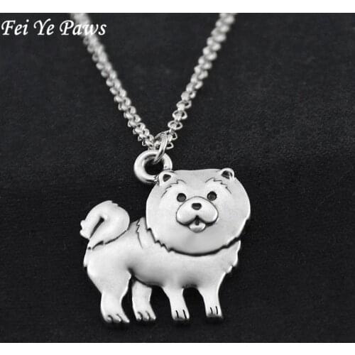 Fei Ye Paws Vintage Stainless Steel Long Chain Cute Chow Chow Dog Charm Pendant Statement Necklace For Women Choker Pet Jewelry