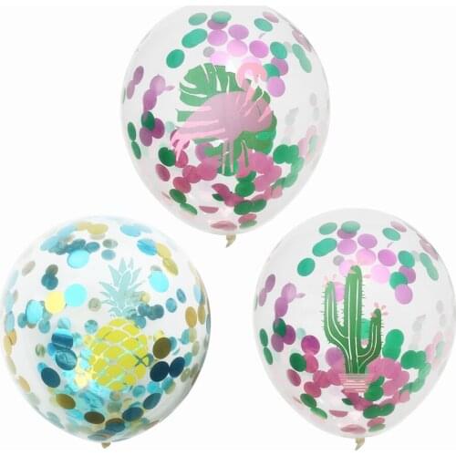 10pcs/lot 12 Inch DIY Cartoon Pineapple Flamingo Cactus Leaf Latex Confetti Balloon Birthday Summer Hawaiian Party Decor Ballons