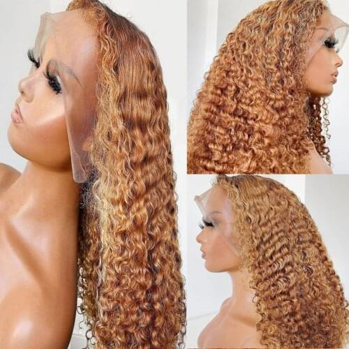 Curly Human Hair Wig Honey Blonde Ombre 13x6 Deep Lace Brazilian Blonde Color Deep Water Wave Hd Frontal Lace Front Wigs