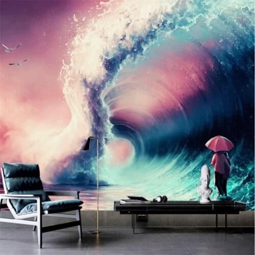 Wellyu Customized large mural green silk cloth wallpaper HD naked sea wave couple living room wall custom papel de pared parato