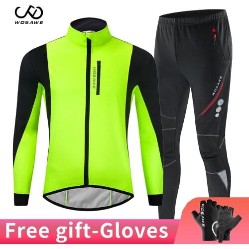 WOSAWE Winter Cycling Jacket Windcoat Set Men Warm Up Thermal Fleece Waterproof MTB Bicycle Cycling Riding Jacket Clothing