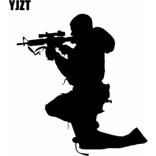 YJZT 12.7CM*13.9CM Sniper Warrior Decorate Vinyl Car Sticker Decal Black Silver C13-000722