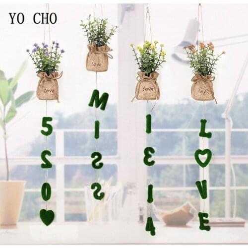 YO CHO 1PC Green Aartificial Flowers For Wedding Party DIY Artificial Grass Hanging Plant Home Decoration Potted And Letters