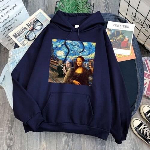 Aesthetic Mona Lisa Funny Comic Printed Woman 2021 Comfort Simple Hooded Harajuku Casual Hoodies Fashion Lace-up Women Hoody