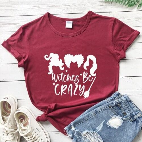 Witches Be Crazy 100% Cotton T-shirt Vintage Autumn Halloween Party Gift Tshirt Funny Witchy Woman Graphic Tee Shirt Top