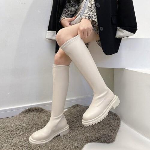 Women Fashion Boots Over The Knee Candy Color Square Toe Ladies Ankle Boots Zipper Thick Bottom Pu Comfortable Female Footwear