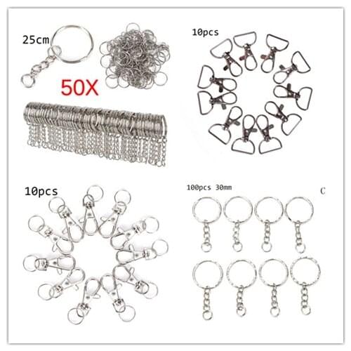 10/50/100pcsPolished Silver Color Keyring Keychain Split Ring With Short Chain Key Rings Women Men Desk Sets School Stationery