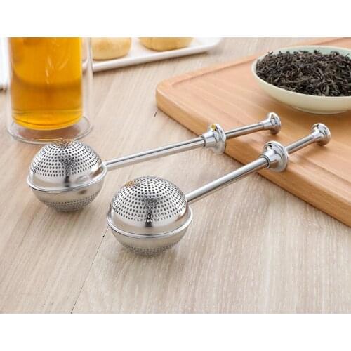 200pcs 18cm Stainless Steel Spoon Retractable Ball Shape Metal Locking Tea Strainer Infuser Filter Squeeze SN2602