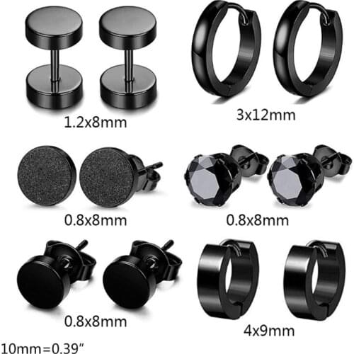 6 Pairs/Set Unisex Stainless Steel Punk Earrings Hip Hop Rock Gothic Ear Studs