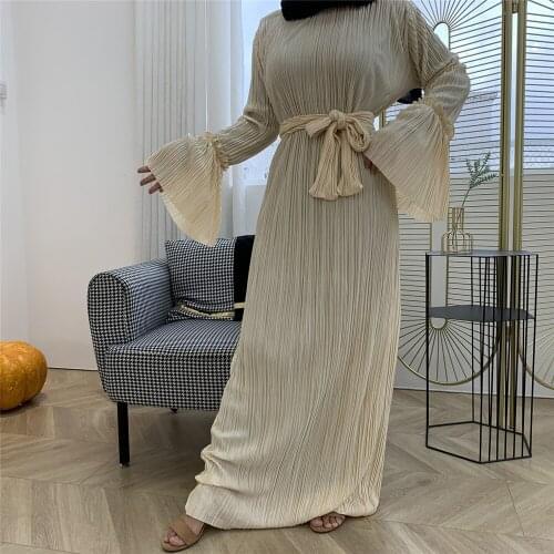 Abaya Dubai Kaftan Muslim Women Pleated Maxi Dress Long Party Gown Jilbab Turkish Caftan Flare Sleeve Robe Ramadan Islamic Abaya