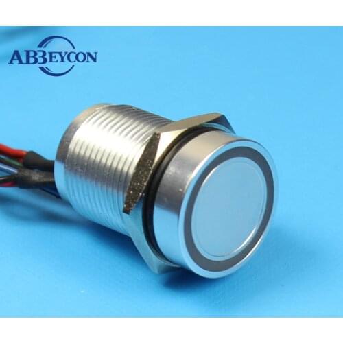 Abbeycon IP68 Latching 12V 24V 16mm Waterproof Flat Head Self Llocking Aluminum Oxidation Wired Silver Micro Piezo Switch
