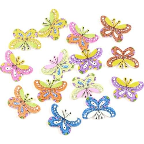 100pcs Mixed 25x17mm Butterfly Wooden Buttons For Clothing Needlework Scrapbooking Botones Decorative Crafts Diy Accessories