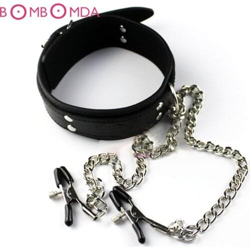 Slave Collar & Nipple Clamps BDSM Bondage Restraint Fetish Collar Chain Collars Collocation Sex Toys For Women Adult Games